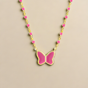 pretty in pink beaded butterfly necklace